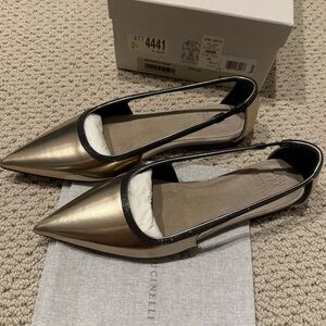 Brunello Cucinelli Metallic Monili Open-Side Ballerina Flats